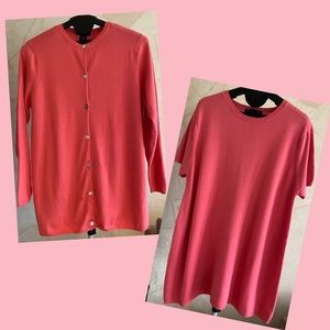 NWOT 2-Piece Salmon Knit Cardigan and Shirt Set XL